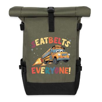 Space School Bus Rocket Flight - Roll Top Backpack - olive/black - Front