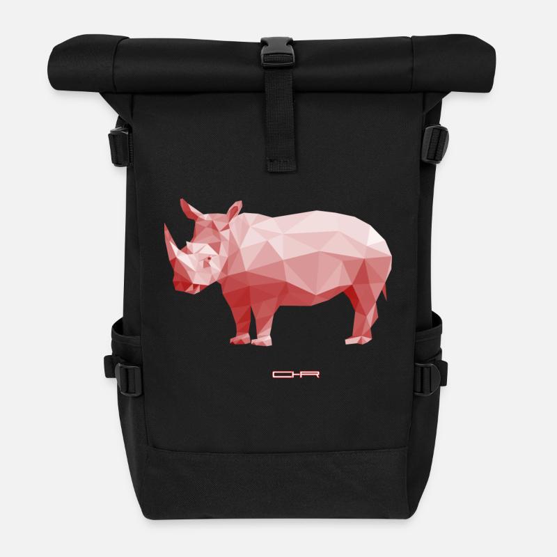 Low Poly Rhino - Rolltop Rucksack - Schwarz