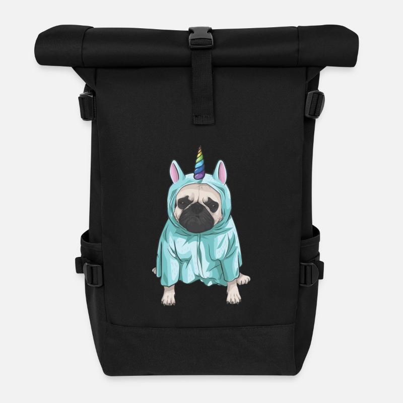 Mopsicorn Vol. 2 | Mops als Einhorn - Rolltop Rucksack - Schwarz