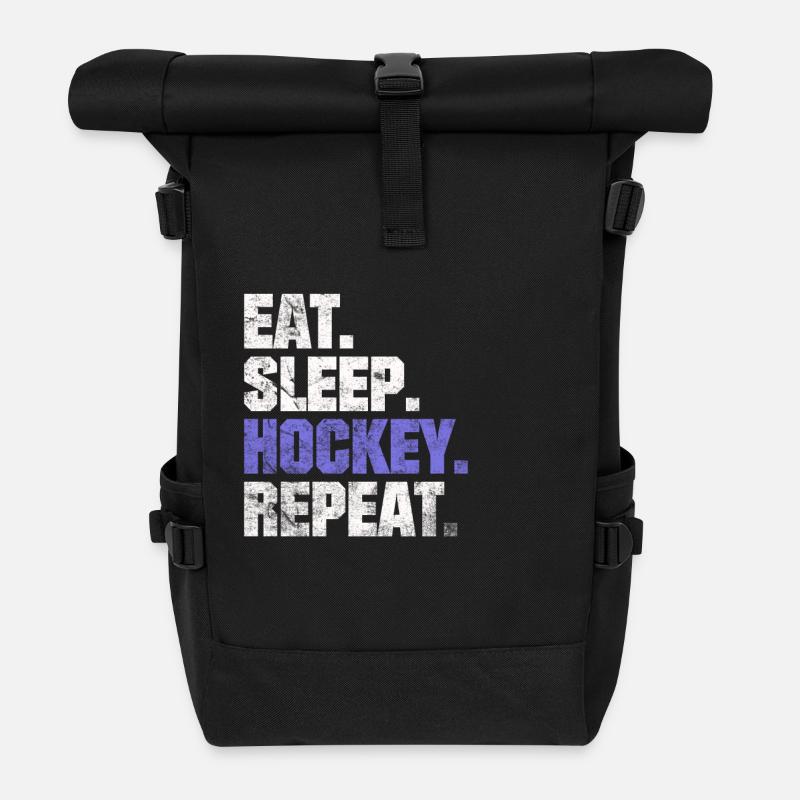 EAT SLEEP HOCKEY REPEAT EISHOCKEY SPRÜCHE GESCHENK - Rolltop Rucksack - Schwarz