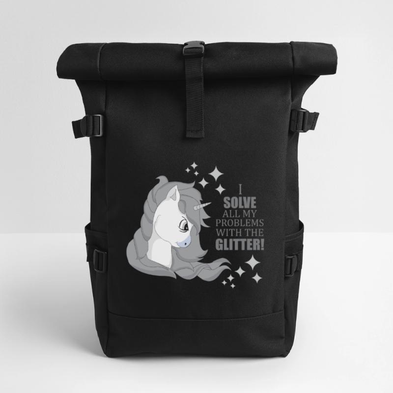 Unicorn glitter problems solver gift idea Roll Top Backpack