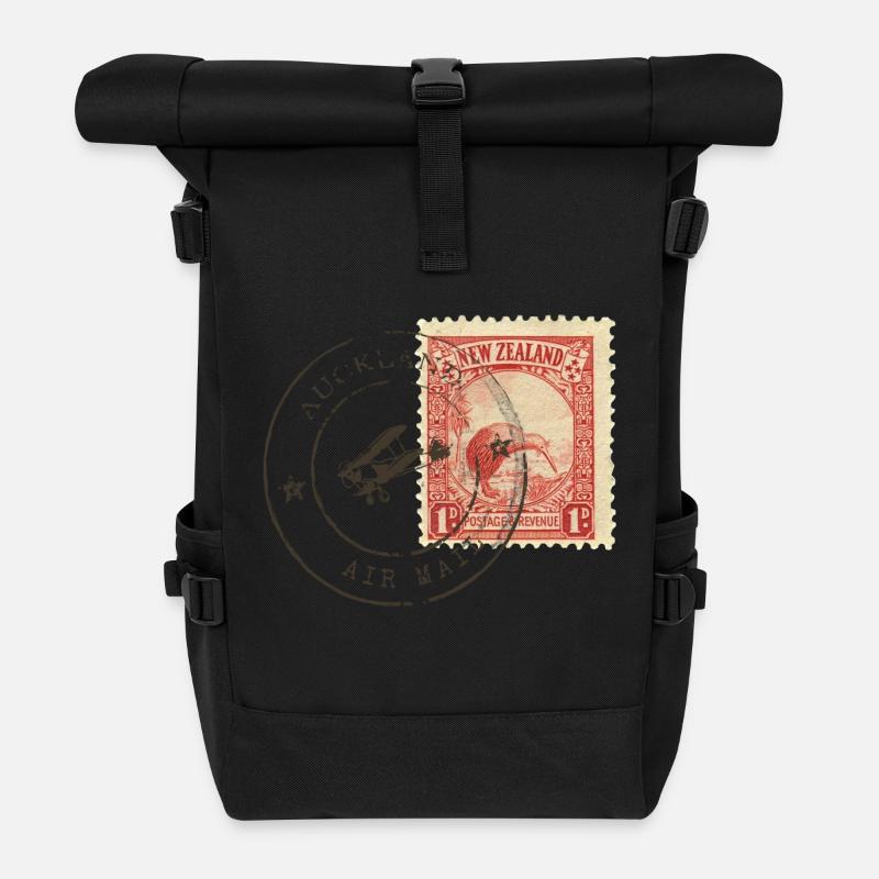 Kiwi Briefmarke - Rolltop Rucksack - Schwarz