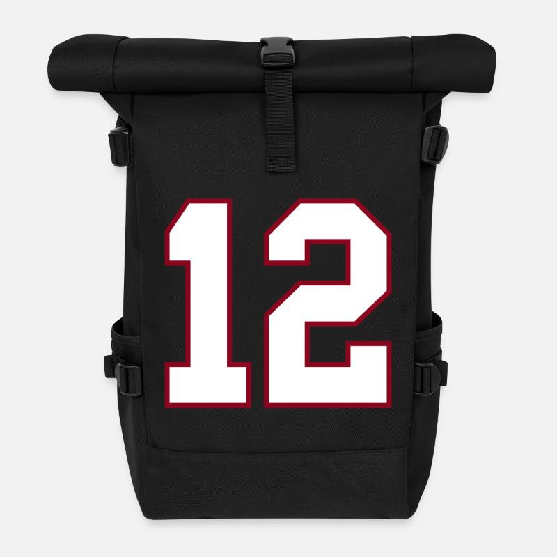12 College-Jersey Nummern-Print - Rolltop Rucksack - Schwarz