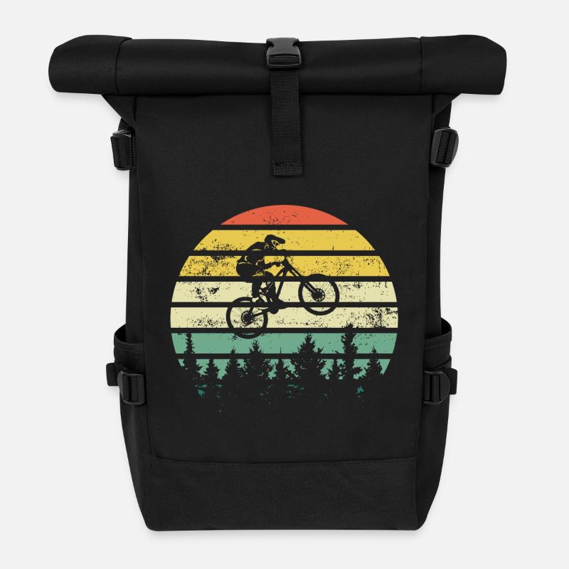 Mountainbike - Downhill Retrocolor - Geschenk - Rolltop Rucksack - Schwarz