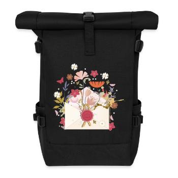 floraler Briefumschlag mit Blüten und Siegel - Rolltop Rucksack - Schwarz - Vorne