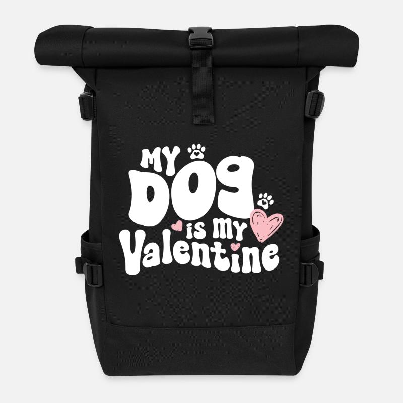 "My dog is my Valentine" / V-Day - Rolltop Rucksack - Schwarz