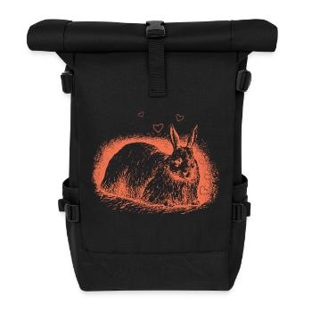 Retro Bunny with Hearts Easter Bunny - Roll Top Backpack - black - Front