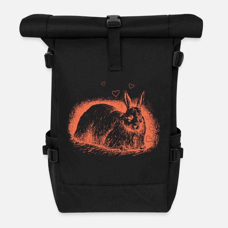 Retro Bunny with Hearts Easter Bunny - Roll Top Backpack - black