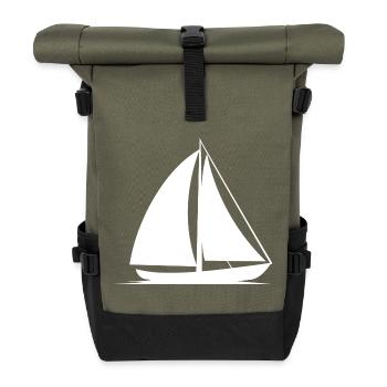 Segelboot Line Art - Rolltop Rucksack - Olive/Schwarz - Vorne