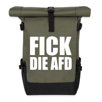 Fick die afd - Rolltop Rucksack - Olive/Schwarz - Vorne