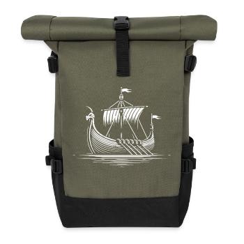Wikingerschiff – Perfektes Design für Wikinger- un - Rolltop Rucksack - Olive/Schwarz - Vorne