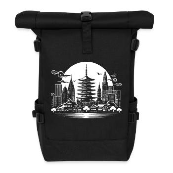 Cool Asian design with skyline of an Asian - Roll Top Backpack - black - Front