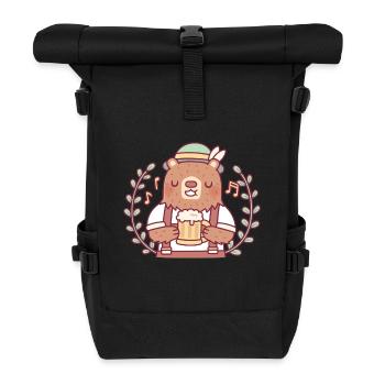 Cute Bear In Lederhosen Outfit With Beer Stein - Roll Top Backpack - black - Front