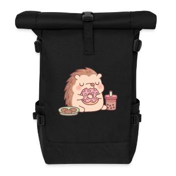 Süßer Igel Isst Donut-Kekse Und Boba-Tee - Rolltop Rucksack - Schwarz - Vorne