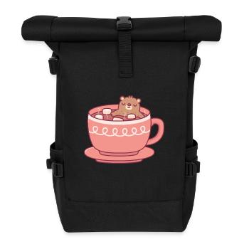Cute Bear Enjoying A Soak In Hot Cocoa - Roll Top Backpack - black - Front