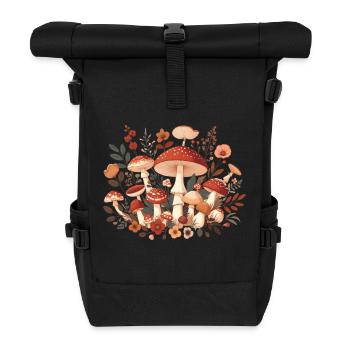 CottageCore mushroom design with different mushrooms - Roll Top Backpack - black - Front