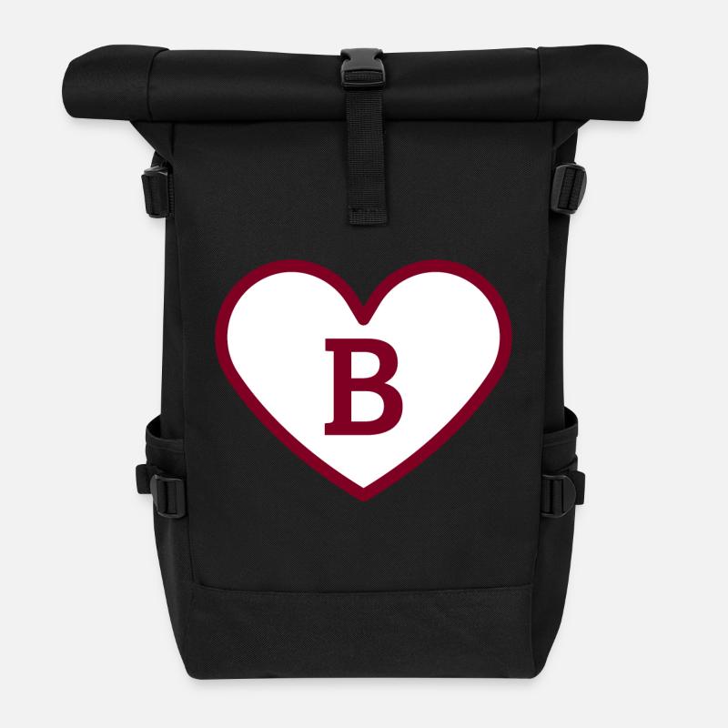 Buchstabe b Herz Sport Trend Burgund - Geschenkidee - Rolltop Rucksack - Schwarz