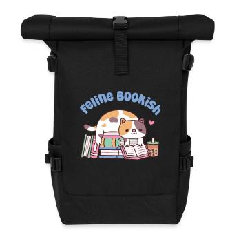 Niedliche Kattunkatze liest ein Buch Katzenartiges Bücherwurm-Wortspiel - Rolltop Rucksack - Schwarz - Vorne