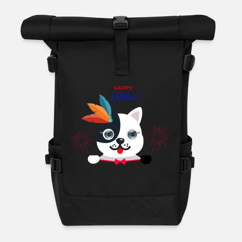 Salutations d’un chat aux yeux bleus. - Sac à dos roll top - noir