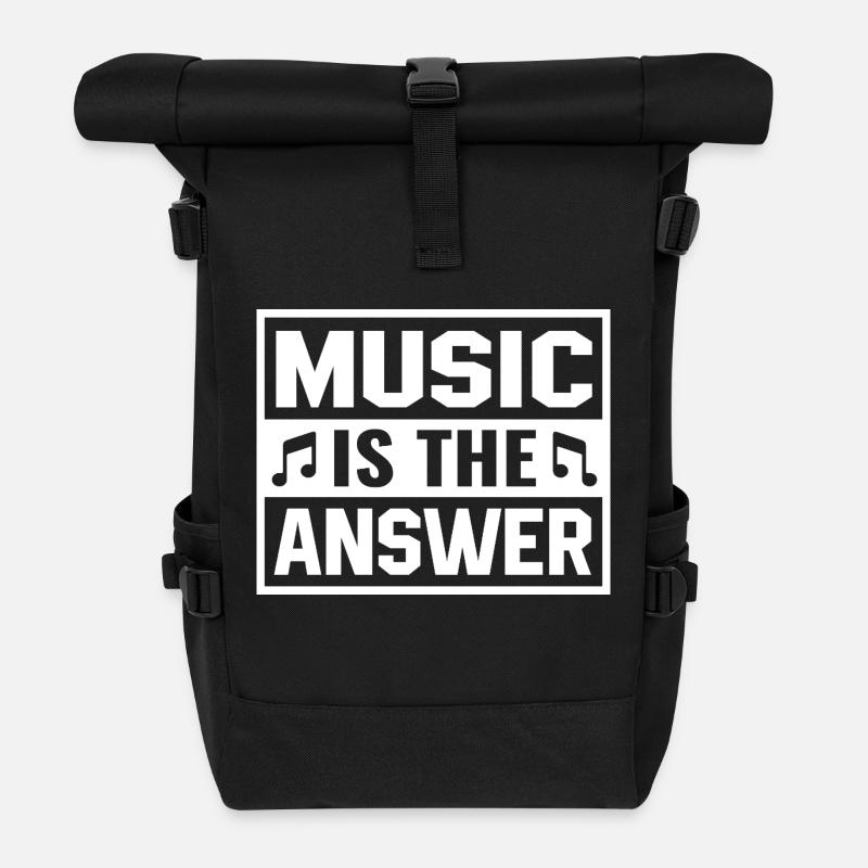 Music Is The Answer Saying Design - Roll Top Backpack - black