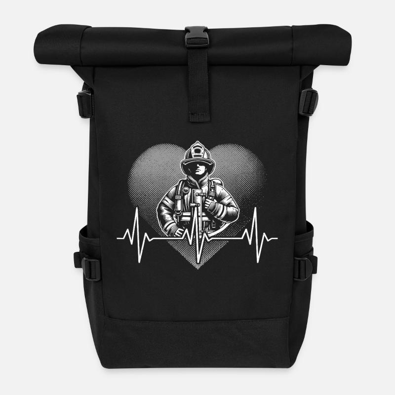 Herzschlag Feuerwehrmann - Rolltop Rucksack - Schwarz