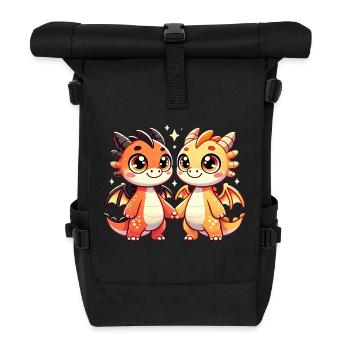 Two Cute Dragon Friends Holding Hands - Rolltop Rucksack - Schwarz - Vorne