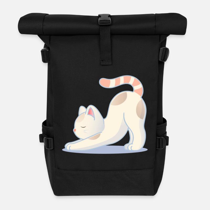 Eine Katze in einer dehnenden Yoga-Pose - Rolltop Rucksack - Schwarz