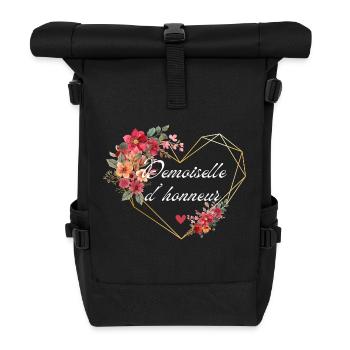 Brautjungfer Gold Herz Blumen - Rolltop Rucksack - Schwarz - Vorne