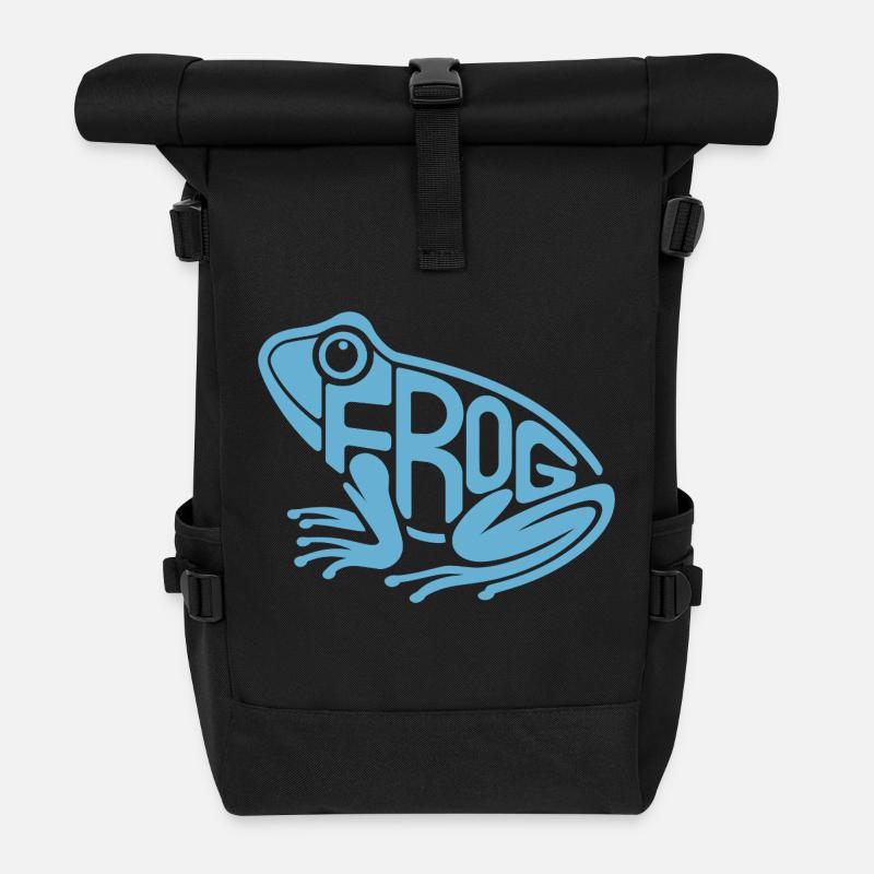 Playful Frog Typography - Roll Top Backpack - black