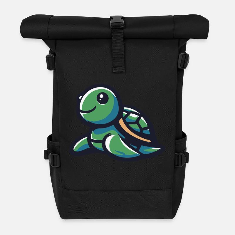 Niedliche lächelnde Schildkröte - Rolltop Rucksack - Schwarz