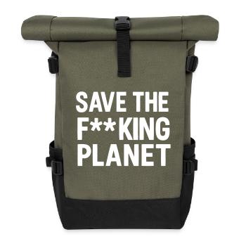 Save the fucking planet white - Rolltop Rucksack - Olive/Schwarz - Vorne