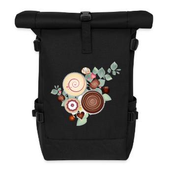 Noble praline motif between delicate foliage - Roll Top Backpack - black - Front