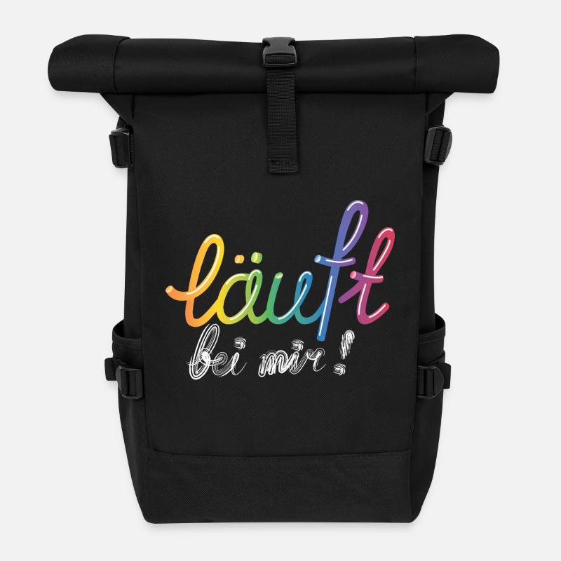 Läuft bei mir! Regenbogen - Rolltop Rucksack - Schwarz