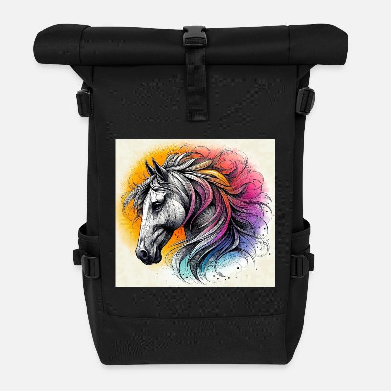 Pferd - Rolltop Rucksack - Schwarz