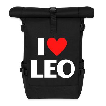 I love Leo Rotes Herz Romantischer Name Fan - Rolltop Rucksack - Schwarz - Vorne