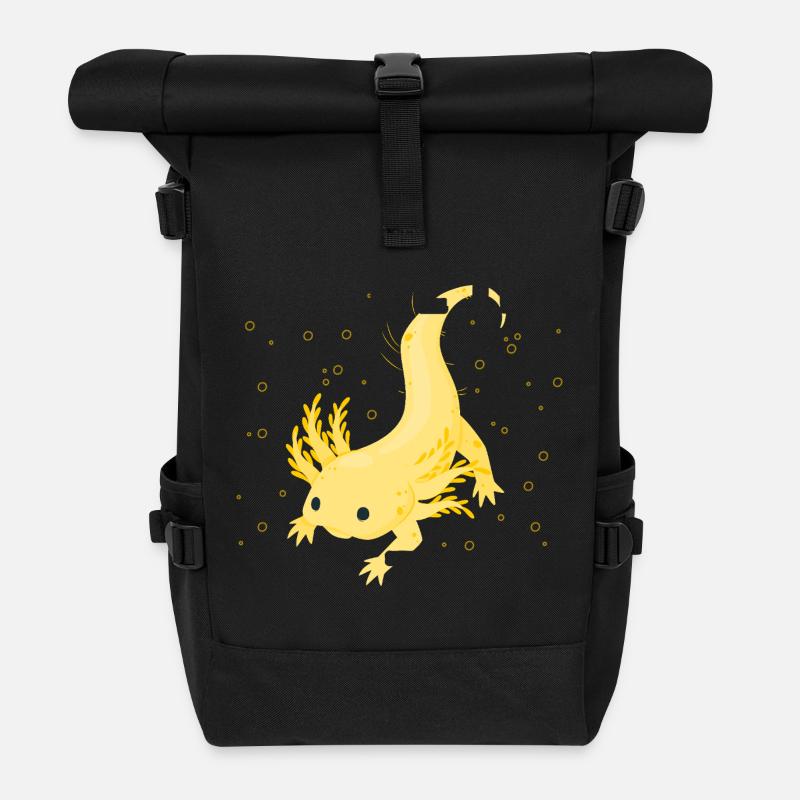 Leuchtendes Geckodesign mit Gelb-Detail - Rolltop Rucksack - Schwarz