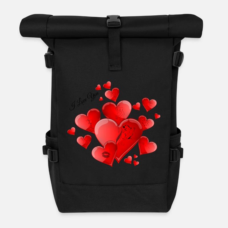 Herzen in Liebe, ich liebe dich - Rolltop Rucksack - Schwarz