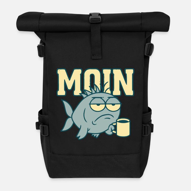 Moin Müder Hai mit Kaffee - Rolltop Rucksack - Schwarz