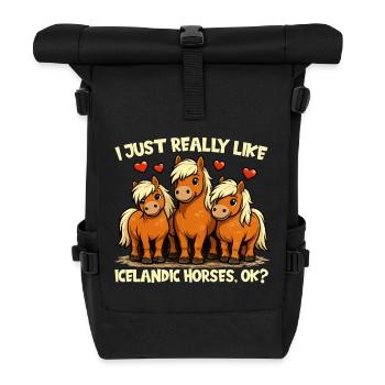 Isländisches Pferd Fan Niedliches Pferdemotiv - Rolltop Rucksack - Schwarz - Vorne