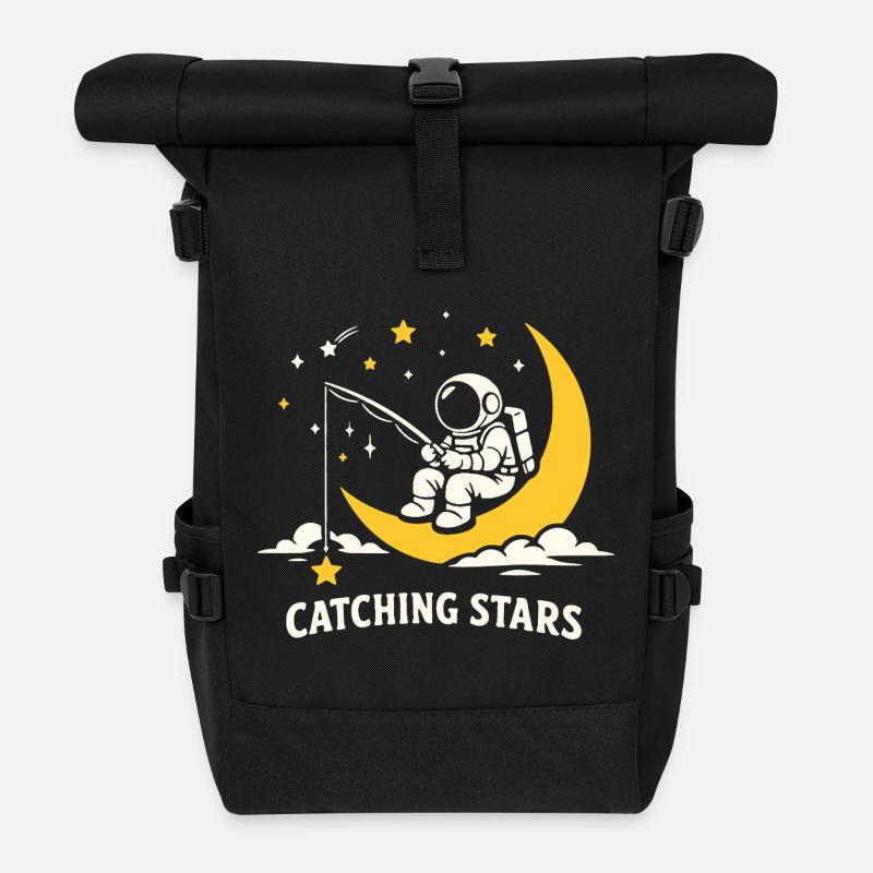 Astronaut beim Sternefischen auf dem Mond - Rolltop Rucksack - Schwarz