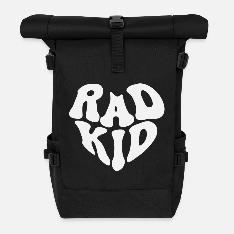 Rad Kid - Retro Heart Quote (Custom Color) - Roll Top Backpack - black