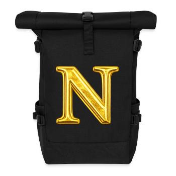 Golden N lettering motif - Roll Top Backpack - black - Front
