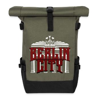 Berlin City Schriftzug mit Brandenburger tor - Rolltop Rucksack - Olive/Schwarz - Vorne