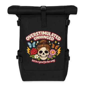 Überstimulierter Schädel mit Blumen Patch - Rolltop Rucksack - Schwarz - Vorne
