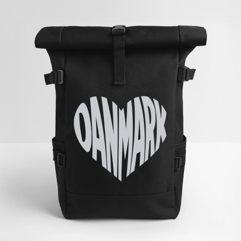Denmark - Danmark Heart Typography Motif Roll Top Backpack