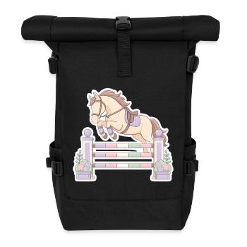 Pastel horse jumping obstacle - Roll Top Backpack - black - Front