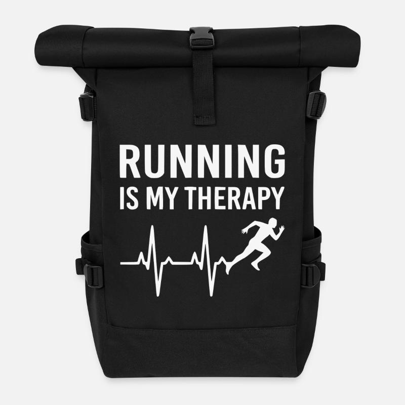 Running Is Therapy Running T-Shirt - Roll Top Backpack - black