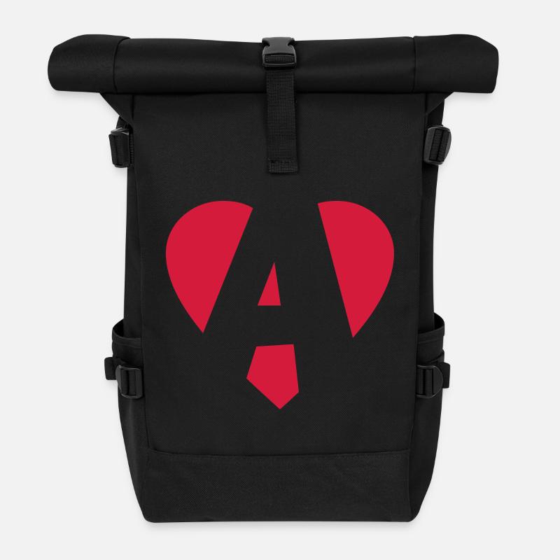 Heart A - I love A - Roll Top Backpack - black