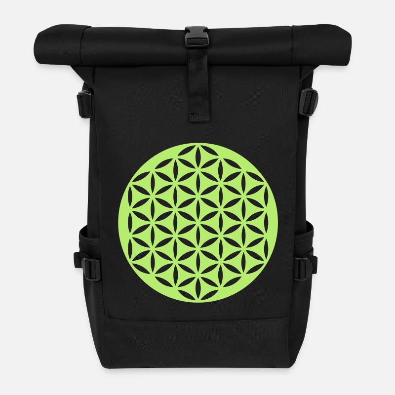 FLOWER OF LIFE - punched - Rolltop Rucksack - Schwarz