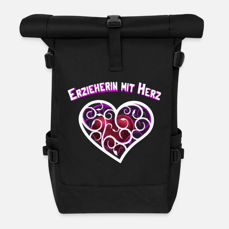 Erzieherin mit Herz - Rolltop Rucksack - Schwarz